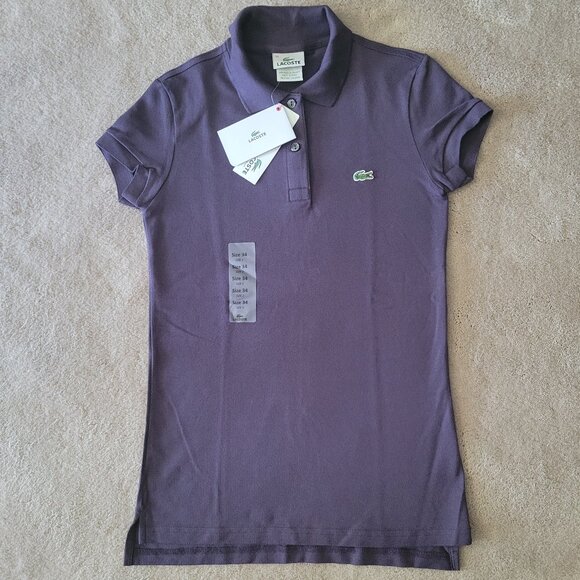 New Lacoste Polo Original Stretch Polo Purple NWT Women's Size 2 - Picture 1 of 11